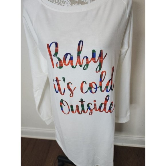 Women’s Long Sleeve Baby It’s Cold Outside T-Shirt Pajamas Medium - Picture 2 of 6